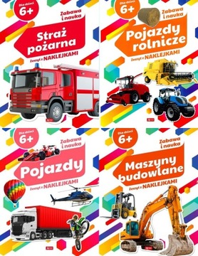 4x Zabawa i nauka 6+ Zeszyty z naklejkami Maszyny +Pojazdy +Rolnicze +Straż