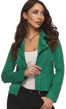 ЗЕЛЕНАЯ КУРТКА ЭКОЛОГИЧЕСКАЯ ЗАМШЕВАЯ, РОКЕР, размер L