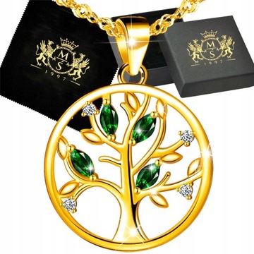 Na Dzień Matki - Drzewo Złoty Naszyjnik Prezent Urodziny Srebro 925