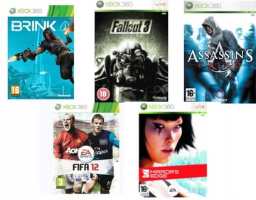 TANIE GRANIE FIFA FALLOUT 3 ASSASSINS CREED MIRRORS EDGE BRINK XBOX 360