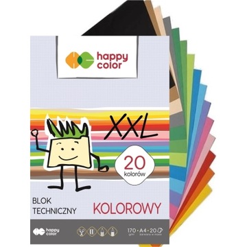BLOK A4 TECHNICZNY KOLOROWY 170G 20 ARKUSZY HAPPY