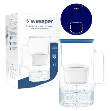 Szklany dzbanek filtrujący Wessper Aquamax z licznikiem LED 3l + 1x Filtr