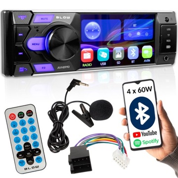 RADIO SAMOCHODOWE 1-DIN BLUETOOTH USB SD RDS MIKROFON PILOT BATERIA ZESTAW