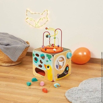 Многофункциональный развивающий кубик с петлей и сортером для детей 18м+, Janod