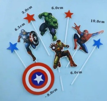 Топперы МСТИТЕЛИ 11 шт. Панорама города, надпись с днем ​​рождения