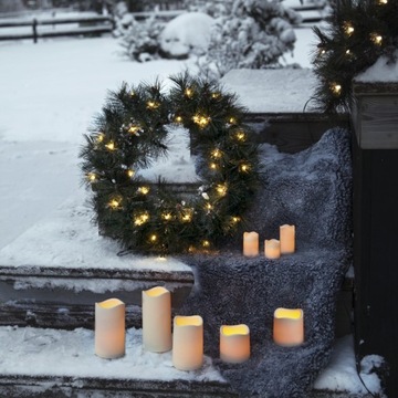 Уличная светодиодная свеча пластиковая БЕЖЕВАЯ на батарейках с таймером, БОЛЬШАЯ 7,50 см