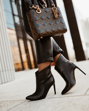 Czarne klasyczne botki n szpilce skórzane wysokie buty eleganckie Karino 40