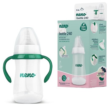 NENO BOTTLE 240 ML BUTELKA Z UCHWYTAMI DO KARMIENIA I NAUKI PICIA 3M+ SKALA
