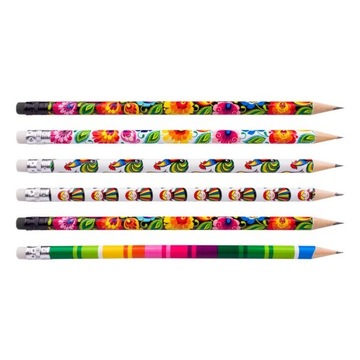 ZESTAW OŁÓWKÓW OŁÓWKI GUMKA SET 6szt FOLK ŁOWICKIE