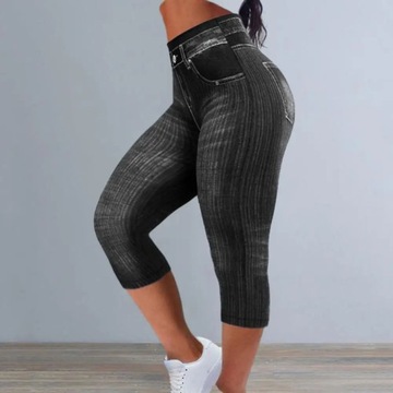 Women Cropped Pants Stretch Fitness Fake Pockets H