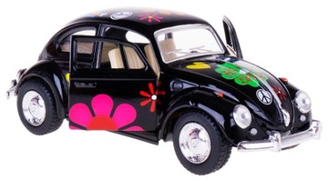 VW BEETLE GARBUS KWIATY MODEL KINSMART 1:32 CZARN