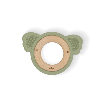 Gryzak drewniany na ząbkowanie, sensoryczny, drewno, silikon Koala Zielony