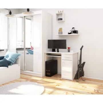 Белый глянцевый компьютерный стол с 1 ящиком 90 см.