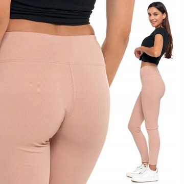 Legginsy Prążkowane Damskie z Wysokim Stanem Modne Fit Getry MORAJ S/M