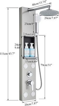 ДУШЕВАЯ ПАНЕЛЬ серебристая СВЕТОДИОДНОЕ ОСВЕЩЕНИЕ БАТАРЕЯ ТЕРМОСТАТ ГИДРОМАССАЖ ЖК-дисплей