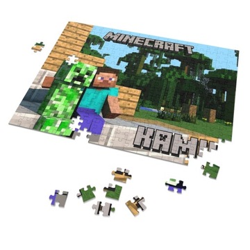 Puzzle + IMIĘ + pudełko MINECRAFT A3 252el