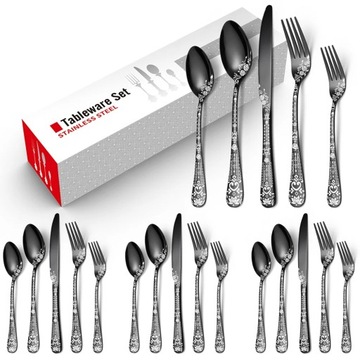 Набор бытовой посуды из 20 шт., многоразовый из нержавеющей стали с черным PVD-покрытием