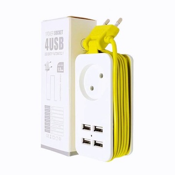 PRZEDŁUŻACZ LISTWOWY 1.5 M BIAŁY 1 GNIAZDA + 4X USB