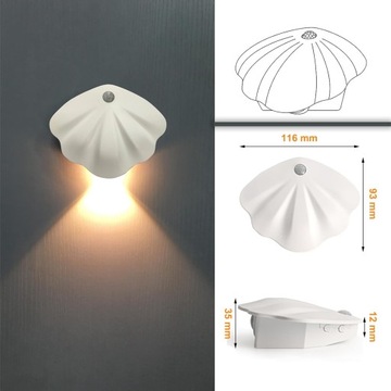 2X БЕСПРОВОДНЫЕ МАГНИТНЫЕ СВЕТОДИОДНЫЕ НАСТЕННЫЕ ЛАМПЫ В ФОРМЕ ОБОЛОЧКИ С ДАТЧИКОМ ДВИЖЕНИЯ