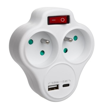 Rozgałęźnik złodziejka 2 gniazdka ładowarka USB i USB-C MACLEAN MCE336 E