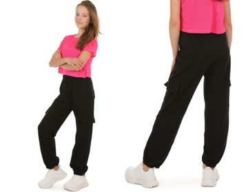 Spodnie bojówki, JOGGERY - 152 CZARNY