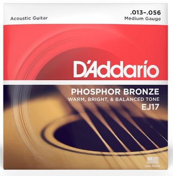 EJ17 Struny Do Gitary Akustycznej Phosphor Bronze Medium 13-56 D'Addario