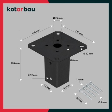 PODSTAWA SŁUPA PRZYKRĘCANA WSPORNIK KOTWA 50x50 MM