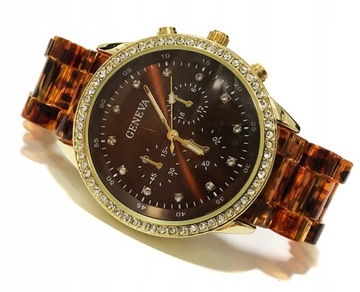 Zegarek damski GENEVA analog bransoleta bursztyn