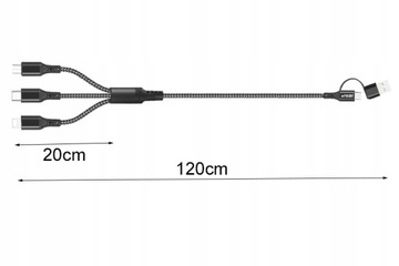 БЫСТРОЕ СЕТЕВОЕ ЗАРЯДНОЕ УСТРОЙСТВО ДЛЯ ТЕЛЕФОНА 20 Вт, 2 ПОРТА USB-C С КАБЕЛЕМ 3-В-1