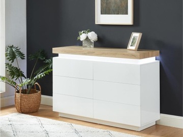 Komoda HALO II - 6 szuflad - lakierowane MDF - diody LED - Kolor: biały i