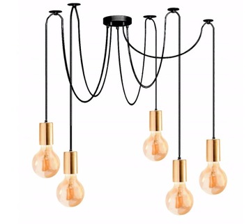 Lampa wisząca pająk 5xE27 Loft czarno złota