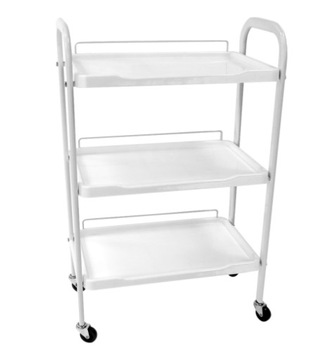 СТОЛИК ДЛЯ ПОМОЩНИКА КОСМЕТИЧЕСКОГО С 3 ПОЛКАМИ ИЗ ПВХ И КОЛЕСАМИ