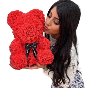 MIŚ Z RÓŻ DZIEŃ KOBIET KWIATY ROSE+OPAKOWANIE 25 cm