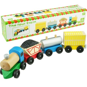 Drewniany pociąg lokomotywa z wagonami ciuchcia