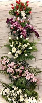 Украшение могилы, весенний букет на кладбище.