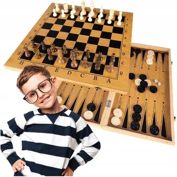 3w1 SZACHY WARCABY GRA BACKGAMMON TRYKTRAK GRA TOWARZYSKA PREZENT