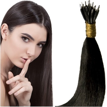 NANORINGI WŁOSY NATURALNE NANO RINGI PASEMKA 40 CM bardzo ciemny brąz 1B