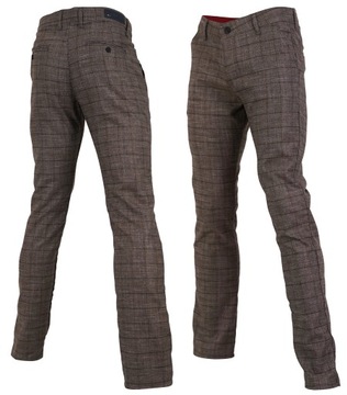SPODNIE MĘSKIE W KRATKĘ ELEGANCKIE CHINO W33 86-88