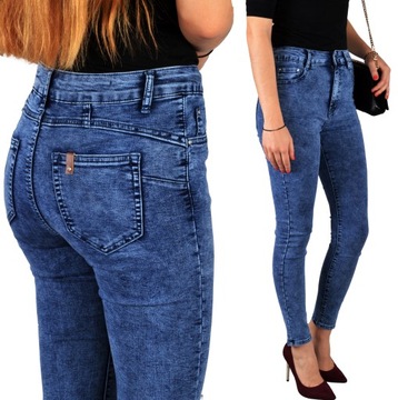 Spodnie Jeansy Wysoki Stan Jeansowe Push-Up Skinny