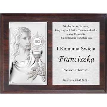 OBRAZEK SREBRNY PREZENT PAMIĄTKA KOMUNII ŚWIĘTEJ !