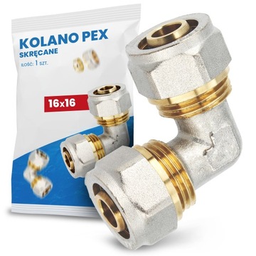 KOLANO PEX SKRĘCANE 16 MM ZŁĄCZKA ŁĄCZNIK RUR KOLANKO MOSIĘŻNE SKRĘTNE WODY