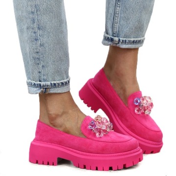 Fuchsia Pink Shoes Stones Moccasin JH283 R.38