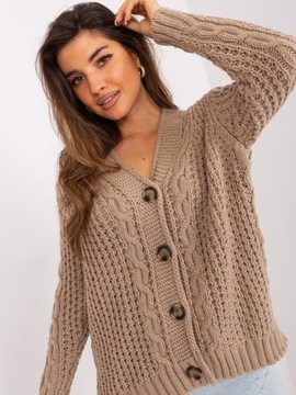 ROZPINANY sweter Z WEŁNĄ DEKOLT V ecru 8001 one size