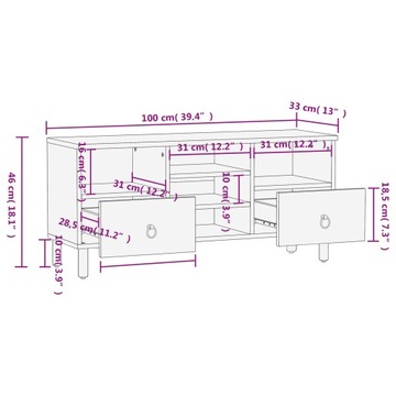 Szafka pod telewizor 100x33x46 cm lite drewno mango