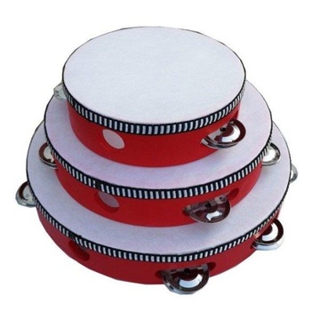 Бубен деревянный с мембраной - 15 см - 4 колокольчика