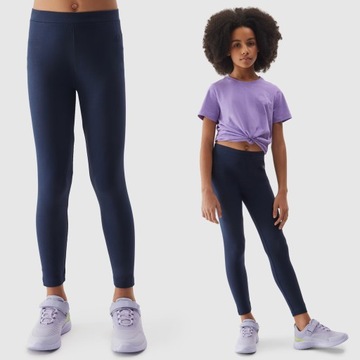 Legginsy Dziewczęce Spodnie 4F dzianinowe granatowe 4FJWSS24TTIGF130 128