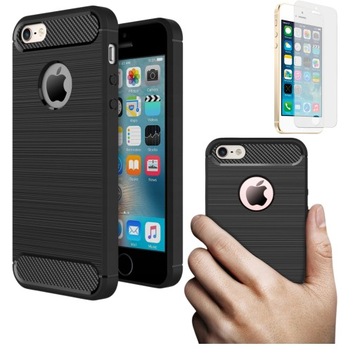 ETUI DO IPHONE 5 / 5S / SE 2016 CASE CARBON PANCERNE + SZKŁO HARTOWANE