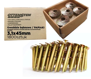 GWOŹDZIE papowe papiaki RYFLOWANE OCYNK 3,1x45 bębenowe 1,8tys gwoździarka