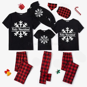 PIŻAMA Zestaw czarnych piżam świątecznych piżamy dla całej rodziny Feliz Na