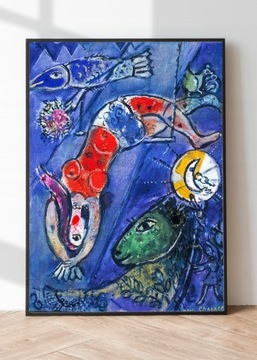Błękitny cyrk trapez Marc Chagall retro plakat